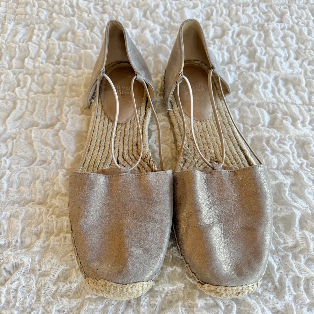 Eileen Fisher Lee Metallic Suede Espadrille Flat Size 10 - Picture 2 of 11